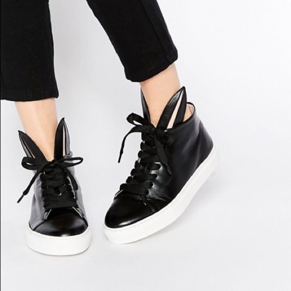 Minna Parikka Black Leather Bunny Ears High‎ Top Sneakers, EUR 36 US 6